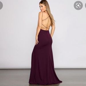 Dark purple formal gown with lace up back